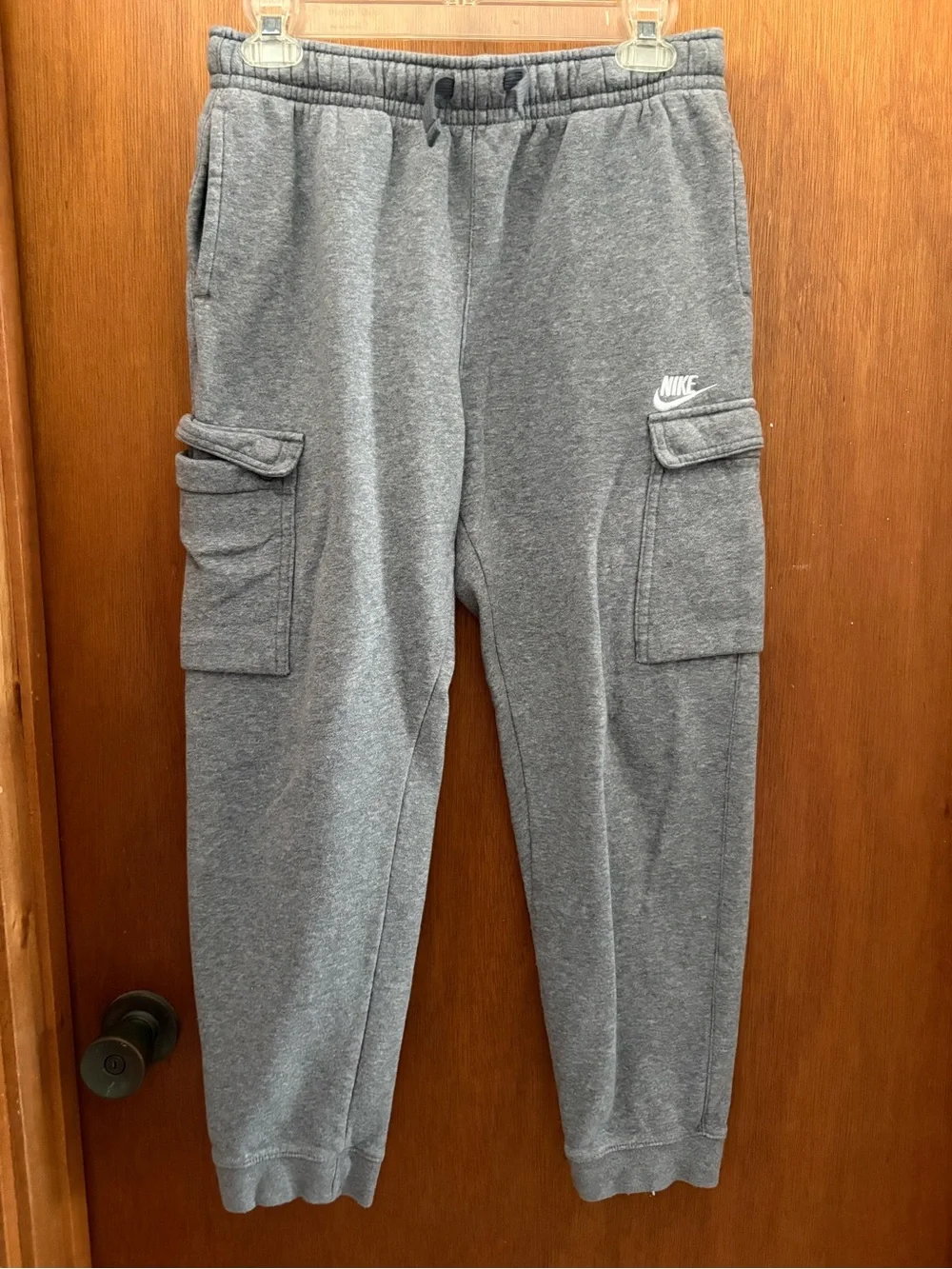 NIKE Kids Boys sz L + Plus FLEECE Gray Cargo Jogger Pants Drawstring